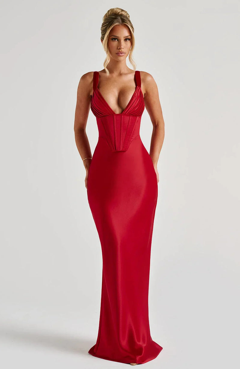 Evening Gown Maxi Dress-dresses > evening dress > gown evening dress-Laventaire-Red-S-Laventaire