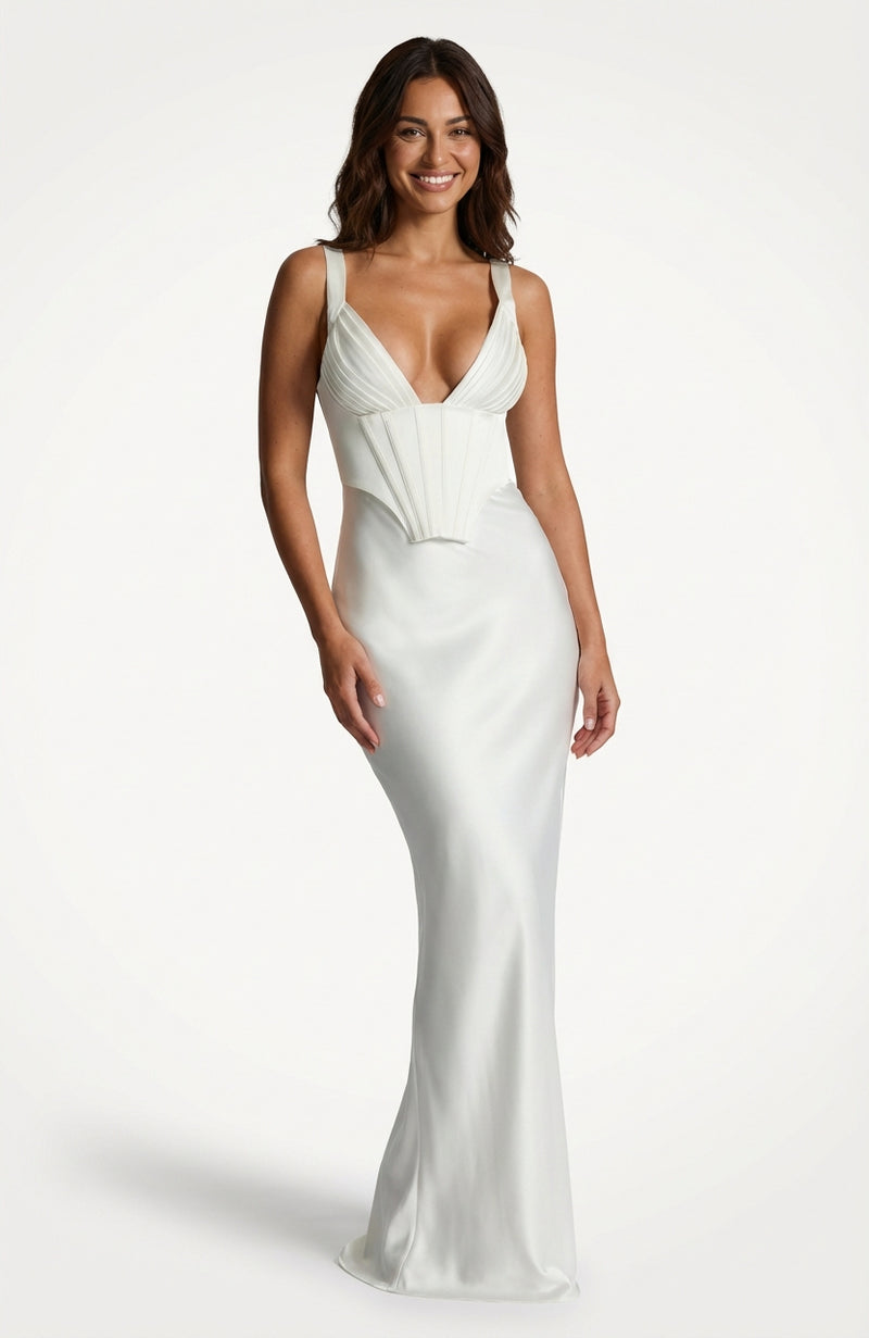 Evening Gown Maxi Dress-dresses > evening dress > gown evening dress-Laventaire-White-S-Laventaire