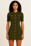 Fit And Flare Mini Dress-dresses > fit and flare dress-Laventaire-Dark Olive Green-S-Laventaire