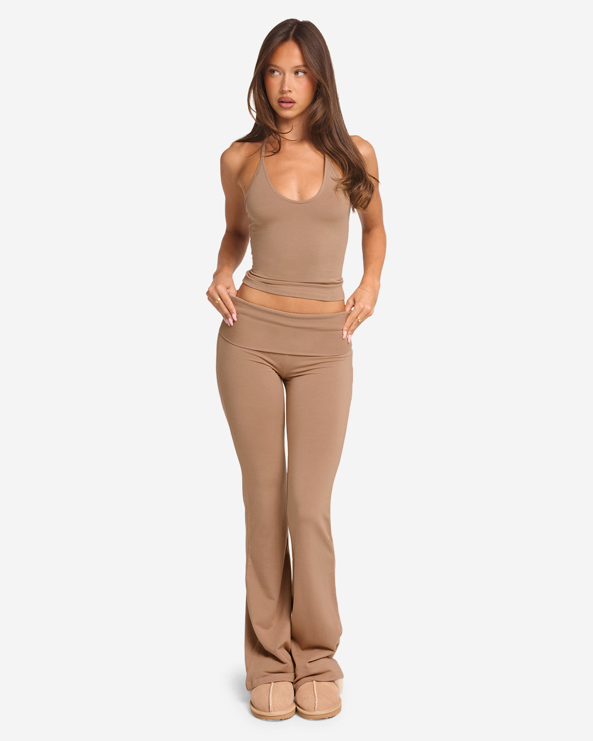 Fitted Activewear Sleeveless Set-activewear > active set-Laventaire-Camel-S-Laventaire