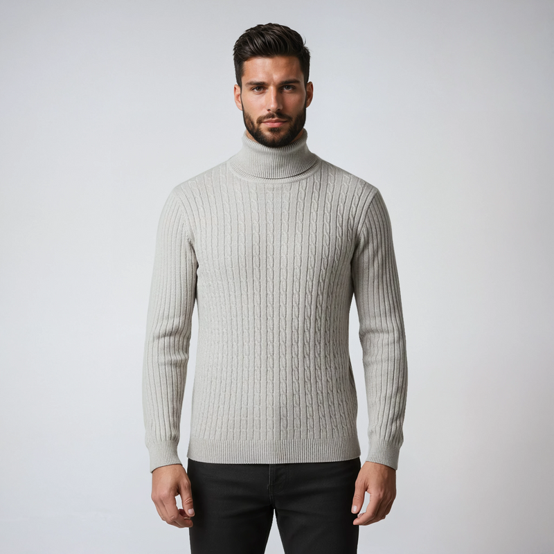 Fitted Cable Knit Sweater-sweaters > cable knit sweater-Laventaire-Laventaire