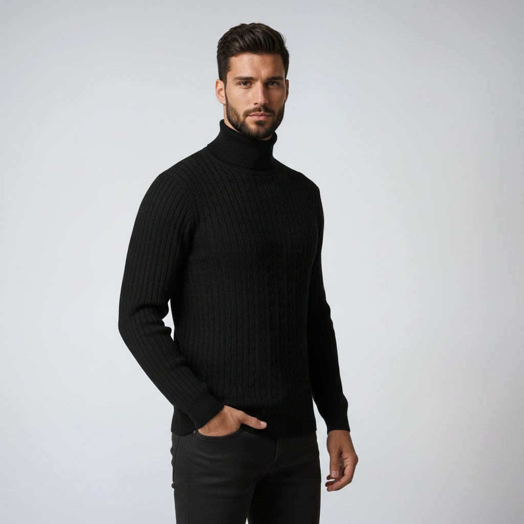 Fitted Cable Knit Sweater-sweaters > cable knit sweater-Laventaire-Black-M-Laventaire