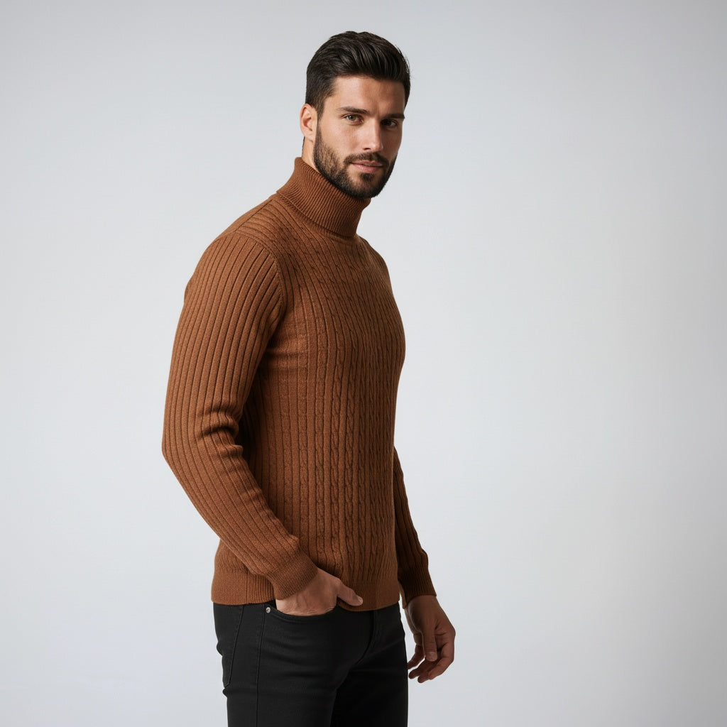 Fitted Cable Knit Sweater-sweaters > cable knit sweater-Laventaire-Brown-M-Laventaire