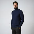 Fitted Cable Knit Sweater-sweaters > cable knit sweater-Laventaire-Navy Blue-M-Laventaire