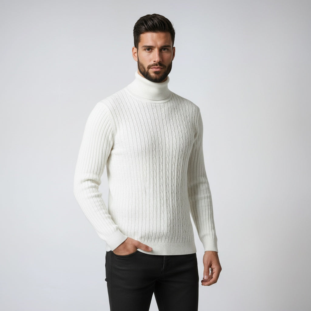 Fitted Cable Knit Sweater-sweaters > cable knit sweater-Laventaire-White-M-Laventaire