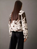 Fitted Cow Print Jacket-jackets > fitted jackets-Laventaire-Laventaire