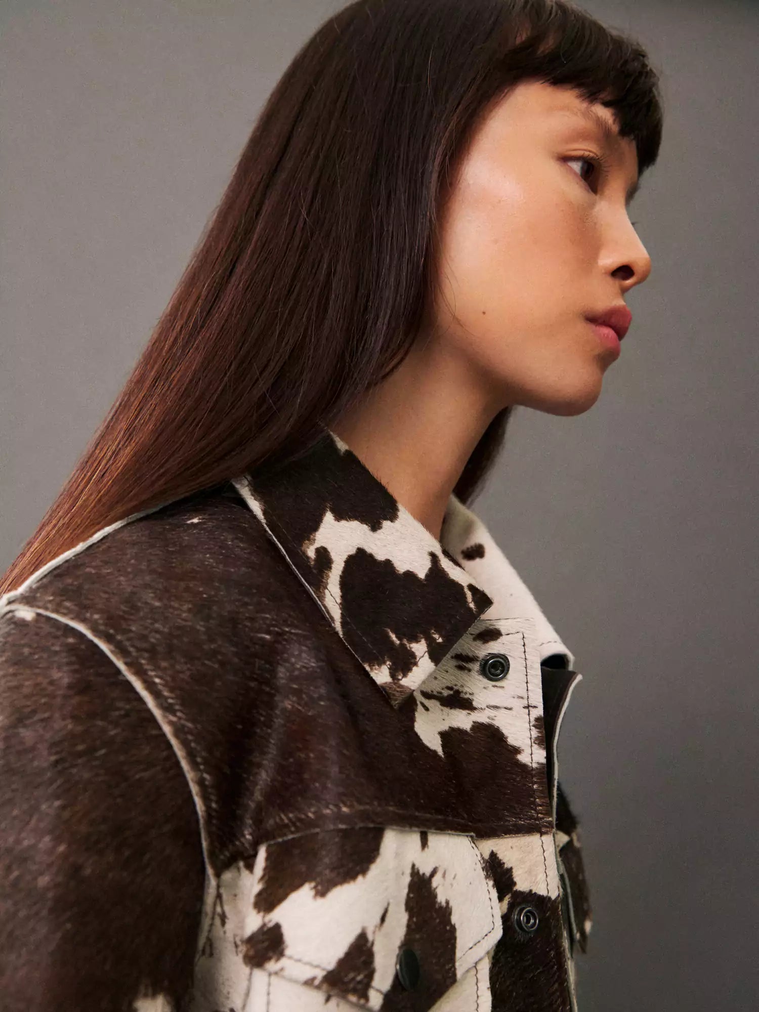 Fitted Cow Print Jacket-jackets > fitted jackets-Laventaire-Laventaire