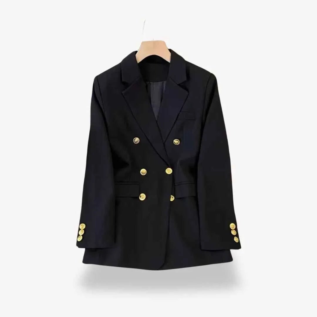 Fitted Double Breasted Blazer-blazers > fitted blazer-Laventaire-Black-S-Laventaire