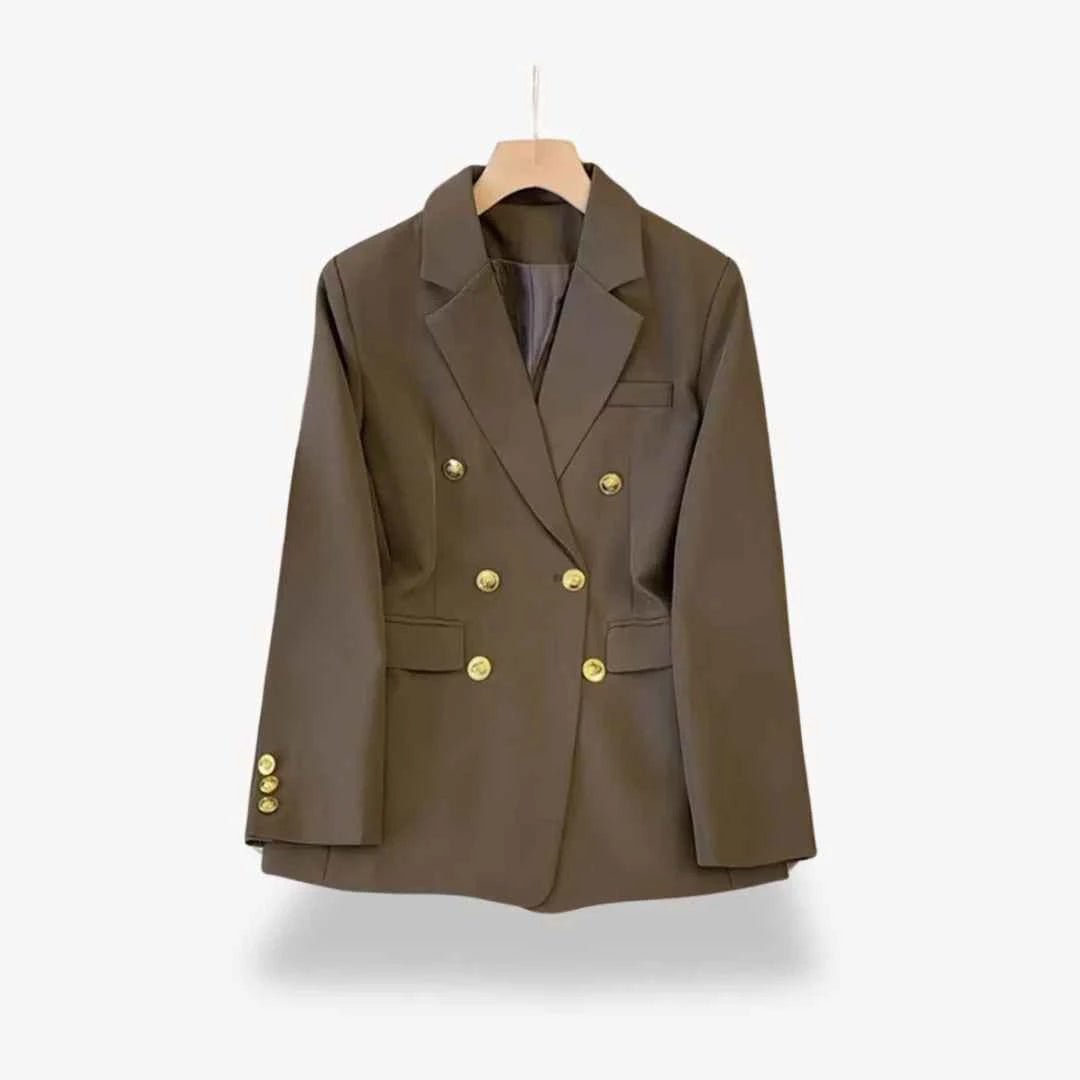 Fitted Double Breasted Blazer-blazers > fitted blazer-Laventaire-Dark Brown-S-Laventaire