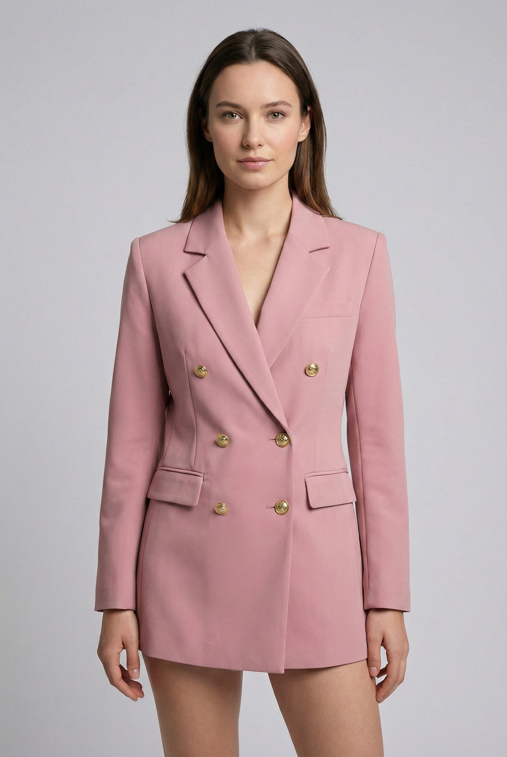 Fitted Double Breasted Blazer-blazers > fitted blazer-Laventaire-Pink-S-Laventaire