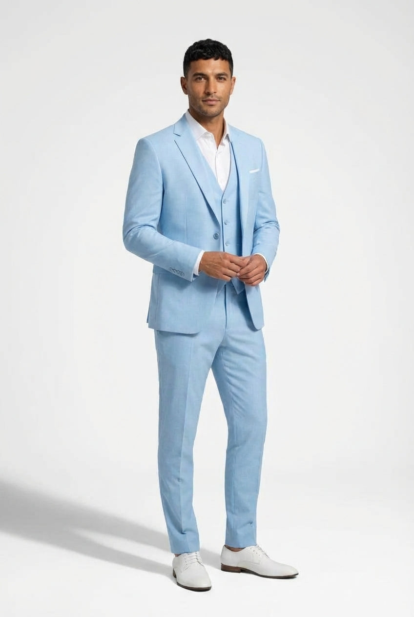 Fitted Formal Suit Set-suits > men's suits > three-piece suits-Laventaire-Light Blue-S-Laventaire