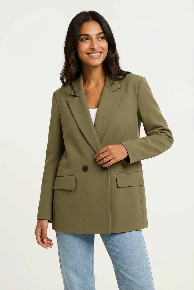Fitted Hip Length Blazer-blazers > fitted blazer-Laventaire-Olive Green-XS-Laventaire