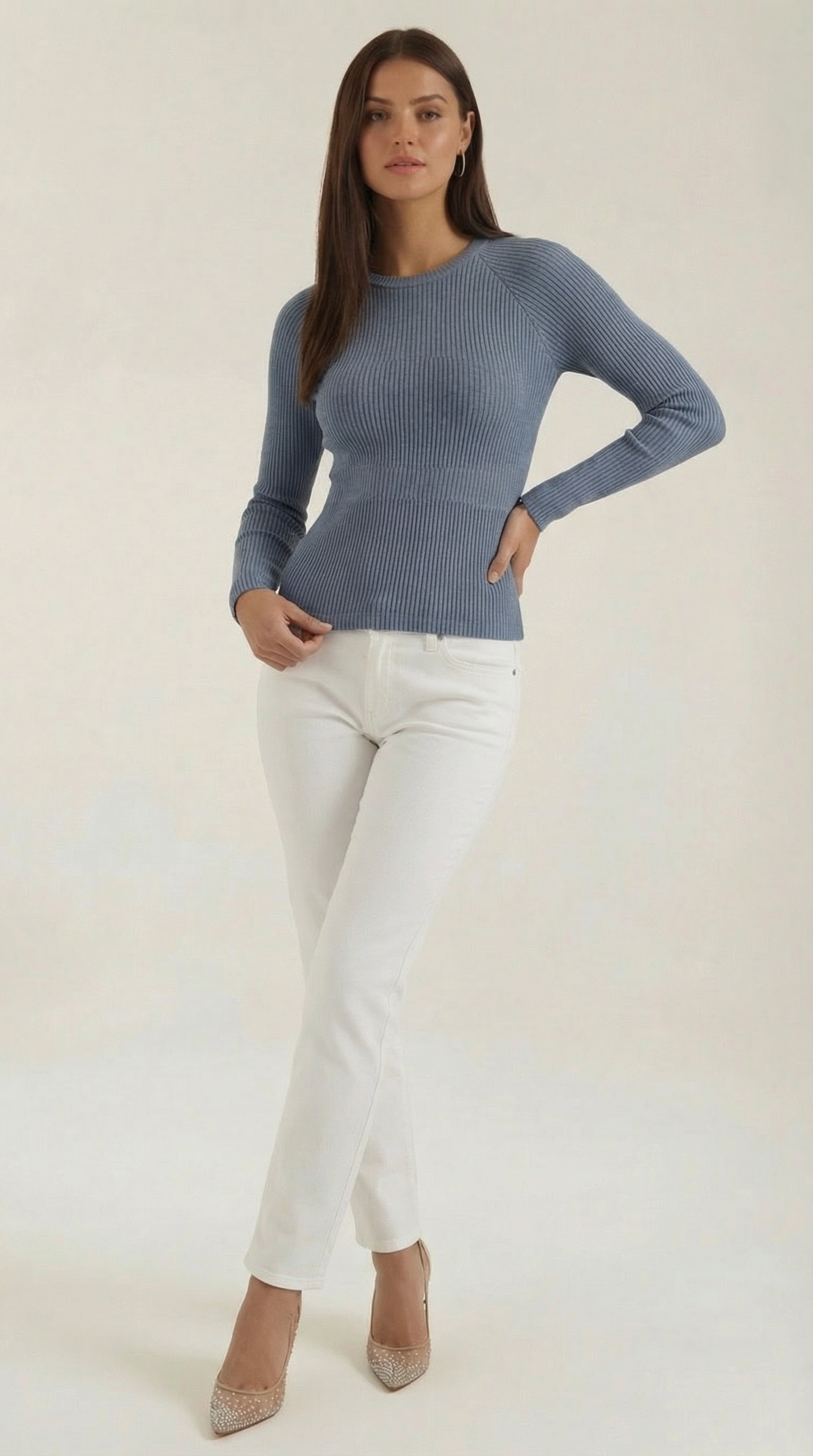 Fitted Long Sleeve Top-tops > long sleeve tops > fitted long sleeve top-Laventaire-Blue-S-Laventaire