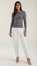 Fitted Long Sleeve Top-tops > long sleeve tops > fitted long sleeve top-Laventaire-Gray-S-Laventaire