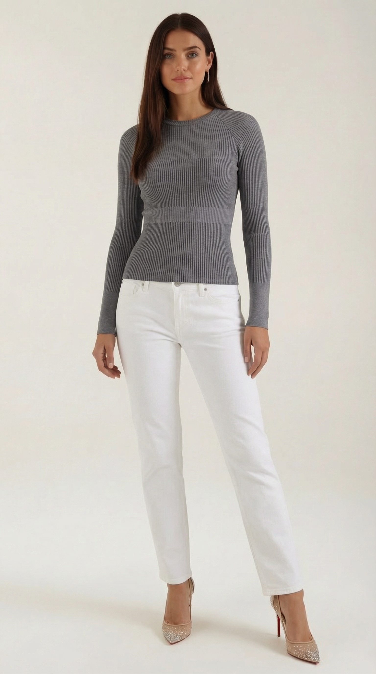 Fitted Long Sleeve Top-tops > long sleeve tops > fitted long sleeve top-Laventaire-Gray-S-Laventaire