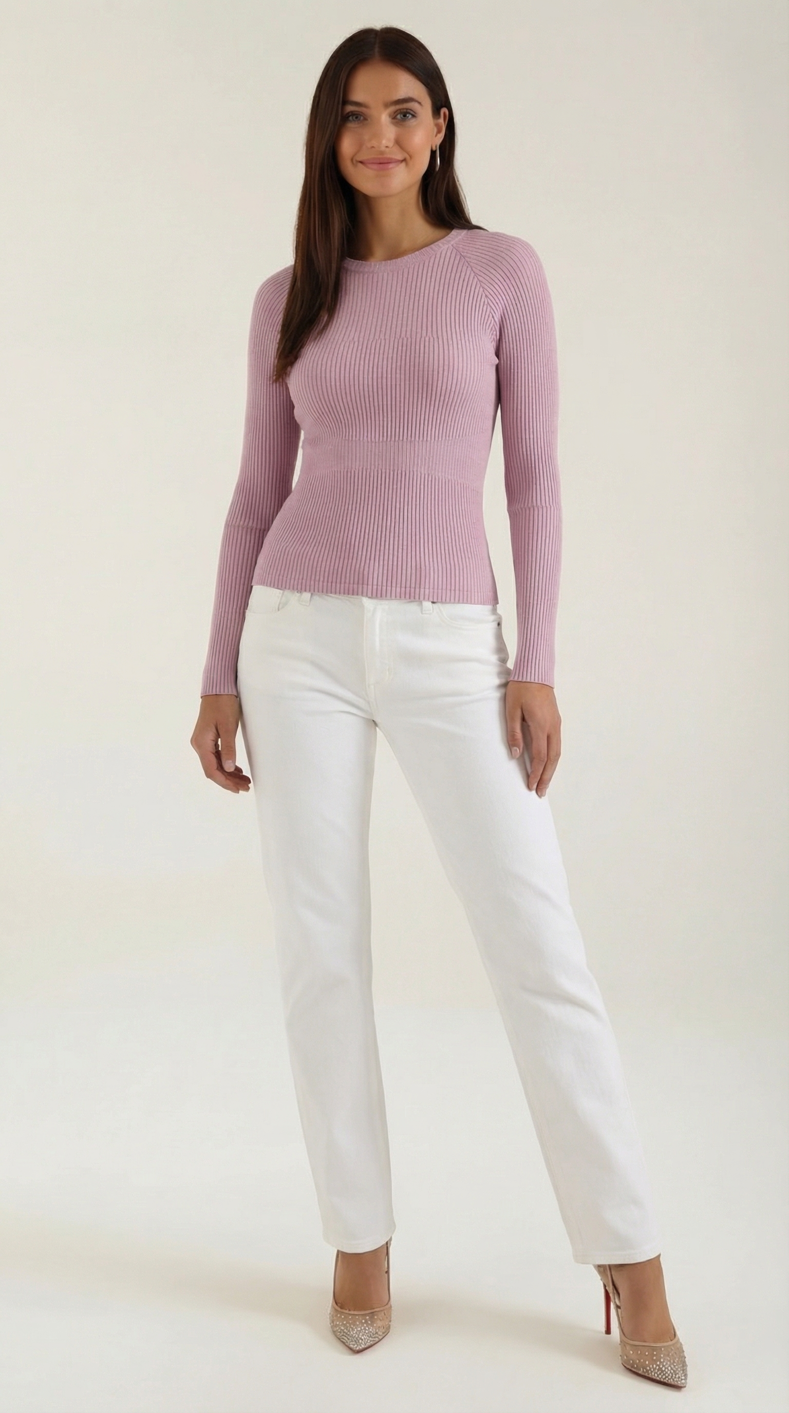 Fitted Long Sleeve Top-tops > long sleeve tops > fitted long sleeve top-Laventaire-Pink-S-Laventaire