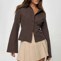 Fitted Peplum Blouse Top-tops > blouses > peplum blouses-Laventaire-Laventaire