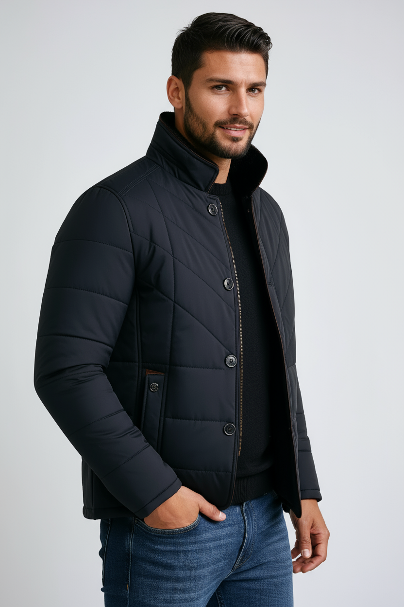 Fitted Quilted Short Jacket-jackets > short jackets > fitted jackets-Laventaire-Black-M-Laventaire