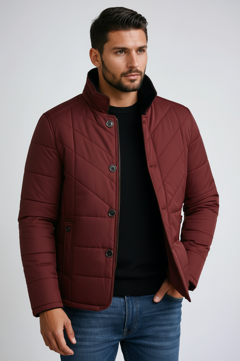 Fitted Quilted Short Jacket-jackets > short jackets > fitted jackets-Laventaire-Burgundy-M-Laventaire