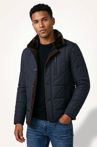 Fitted Quilted Short Jacket-jackets > short jackets > fitted jackets-Laventaire-Navy Blue-M-Laventaire