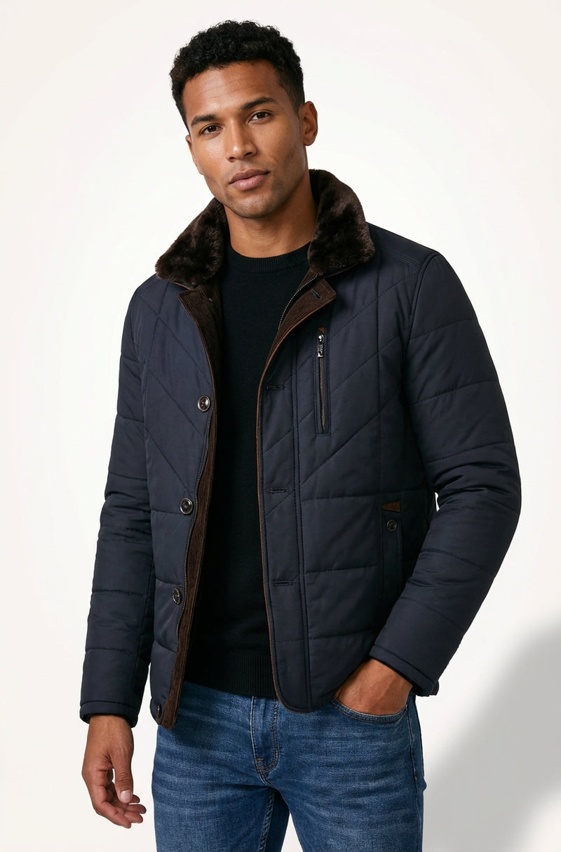 Fitted Quilted Short Jacket-jackets > short jackets > fitted jackets-Laventaire-Navy Blue-M-Laventaire