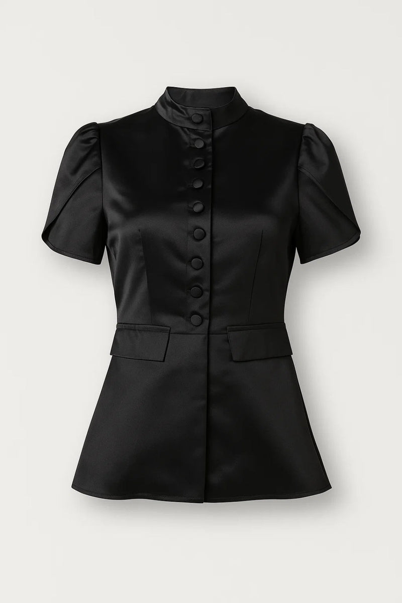 Fitted Short Sleeve Blouse-blouses > fitted blouse-Laventaire-Laventaire
