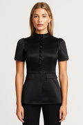 Fitted Short Sleeve Blouse-blouses > fitted blouse-Laventaire-Laventaire