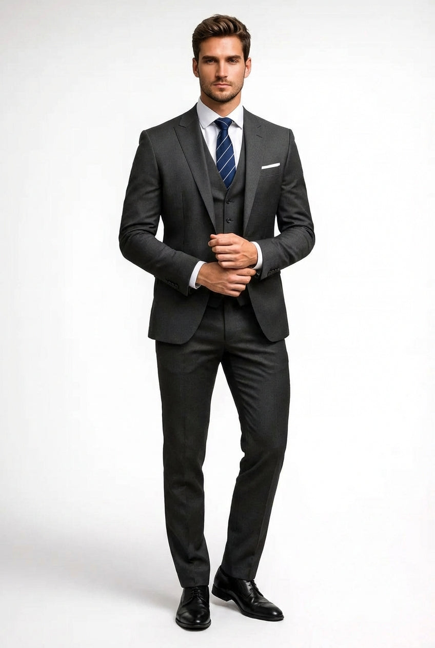 Fitted Three Piece Suit-suits > three-piece suit-Laventaire-Dark Gray-S-Laventaire