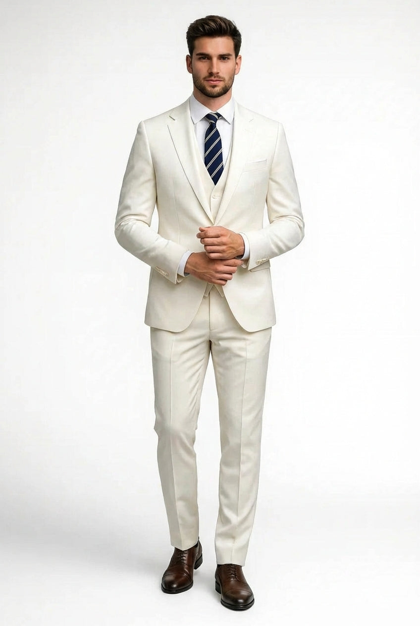Fitted Three Piece Suit-suits > three-piece suit-Laventaire-White-S-Laventaire