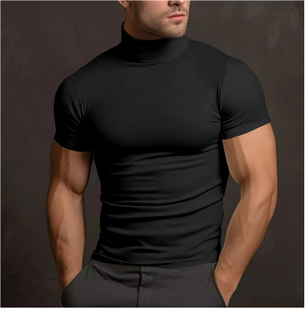 Fitted Turtleneck Casual Shirt-shirts > turtleneck shirts-Laventaire-Black-S-Laventaire
