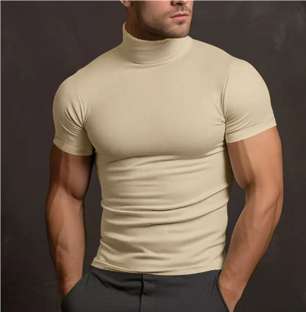 Fitted Turtleneck Casual Shirt-shirts > turtleneck shirts-Laventaire-Cream-S-Laventaire