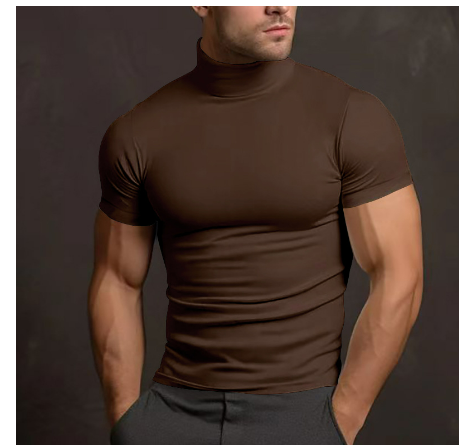 Fitted Turtleneck Casual Shirt-shirts > turtleneck shirts-Laventaire-Dark Brown-S-Laventaire