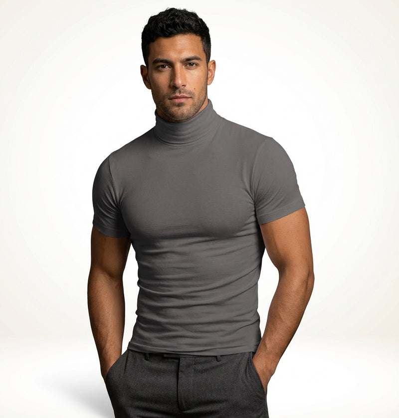 Fitted Turtleneck Casual Shirt-shirts > turtleneck shirts-Laventaire-Gray-S-Laventaire