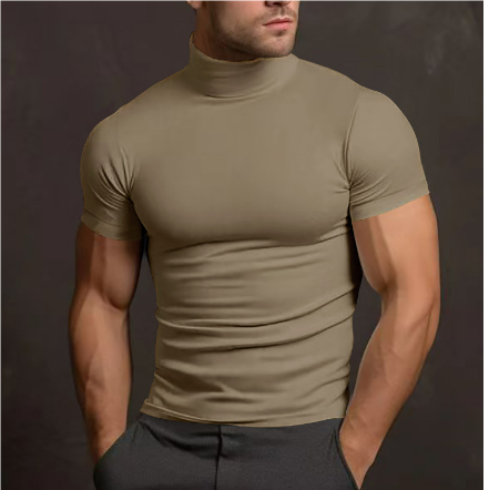Fitted Turtleneck Casual Shirt-shirts > turtleneck shirts-Laventaire-Khaki-S-Laventaire
