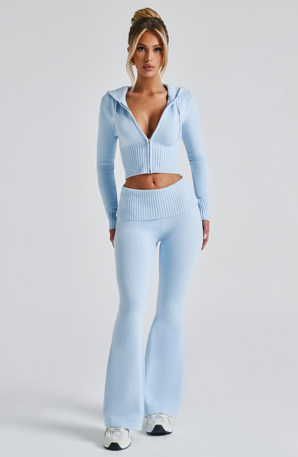 Fitted Wide-Leg Lounge Set-loungewear > lounge set-Laventaire-Baby Blue-S-Laventaire