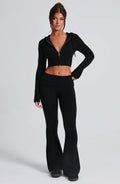 Fitted Wide-Leg Lounge Set-loungewear > lounge set-Laventaire-Black-S-Laventaire