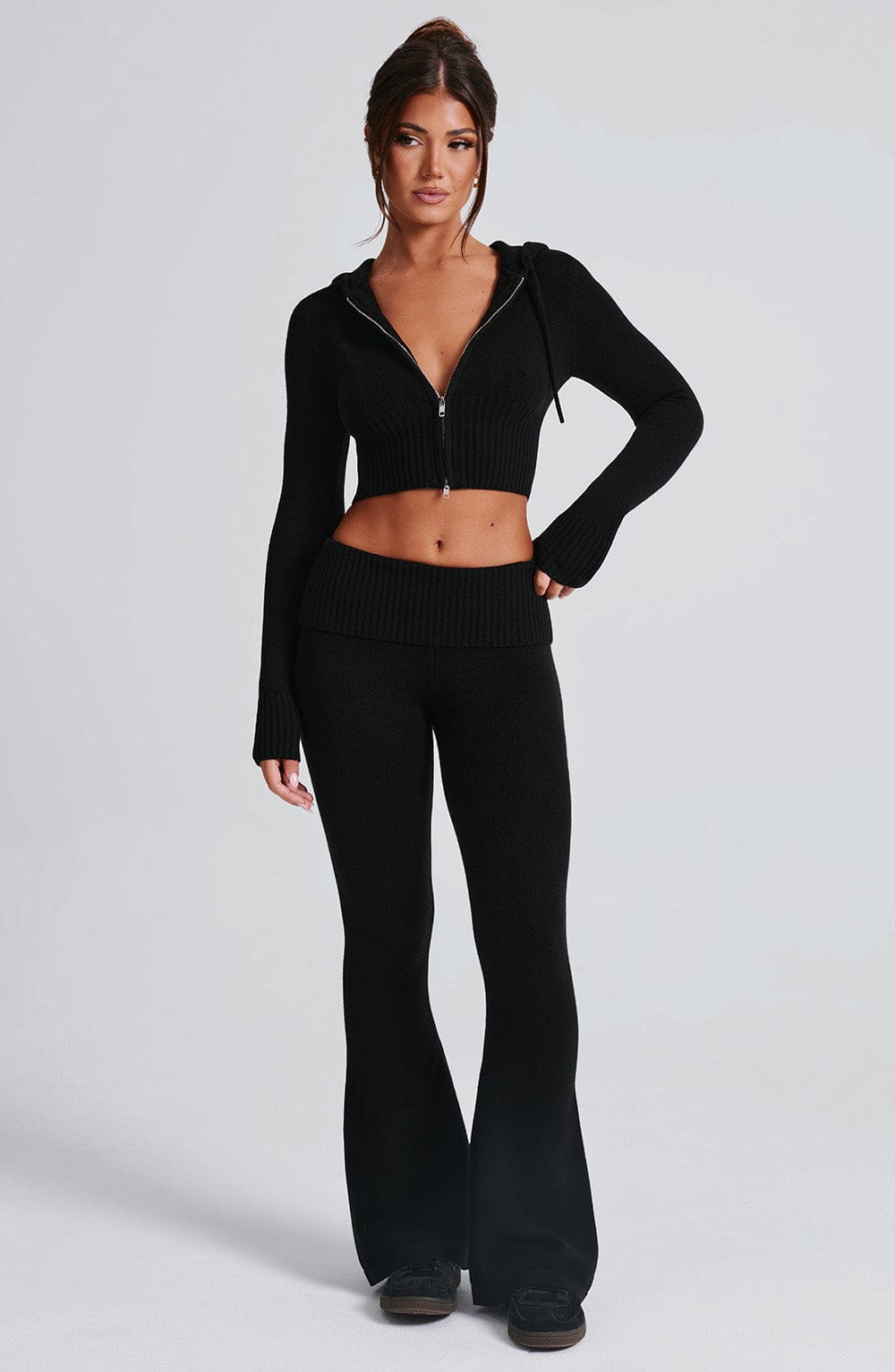Fitted Wide-Leg Lounge Set-loungewear > lounge set-Laventaire-Black-S-Laventaire