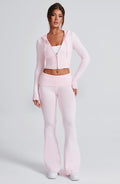 Fitted Wide-Leg Lounge Set-loungewear > lounge set-Laventaire-Blush Pink-S-Laventaire