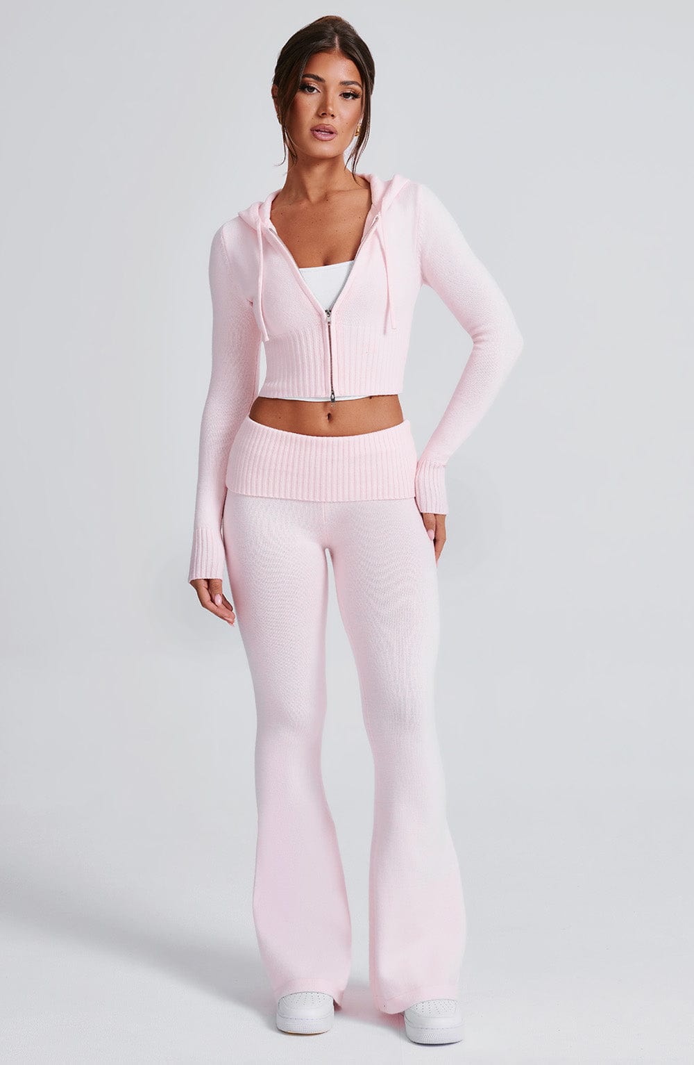 Fitted Wide-Leg Lounge Set-loungewear > lounge set-Laventaire-Blush Pink-S-Laventaire