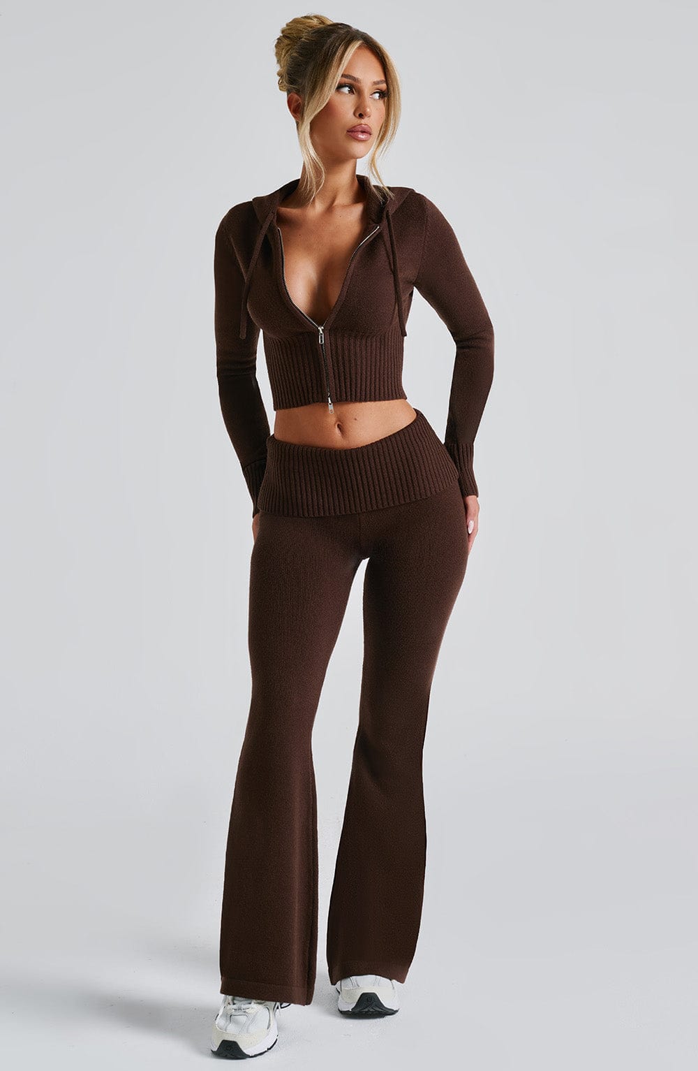 Fitted Wide-Leg Lounge Set-loungewear > lounge set-Laventaire-Dark Brown-S-Laventaire