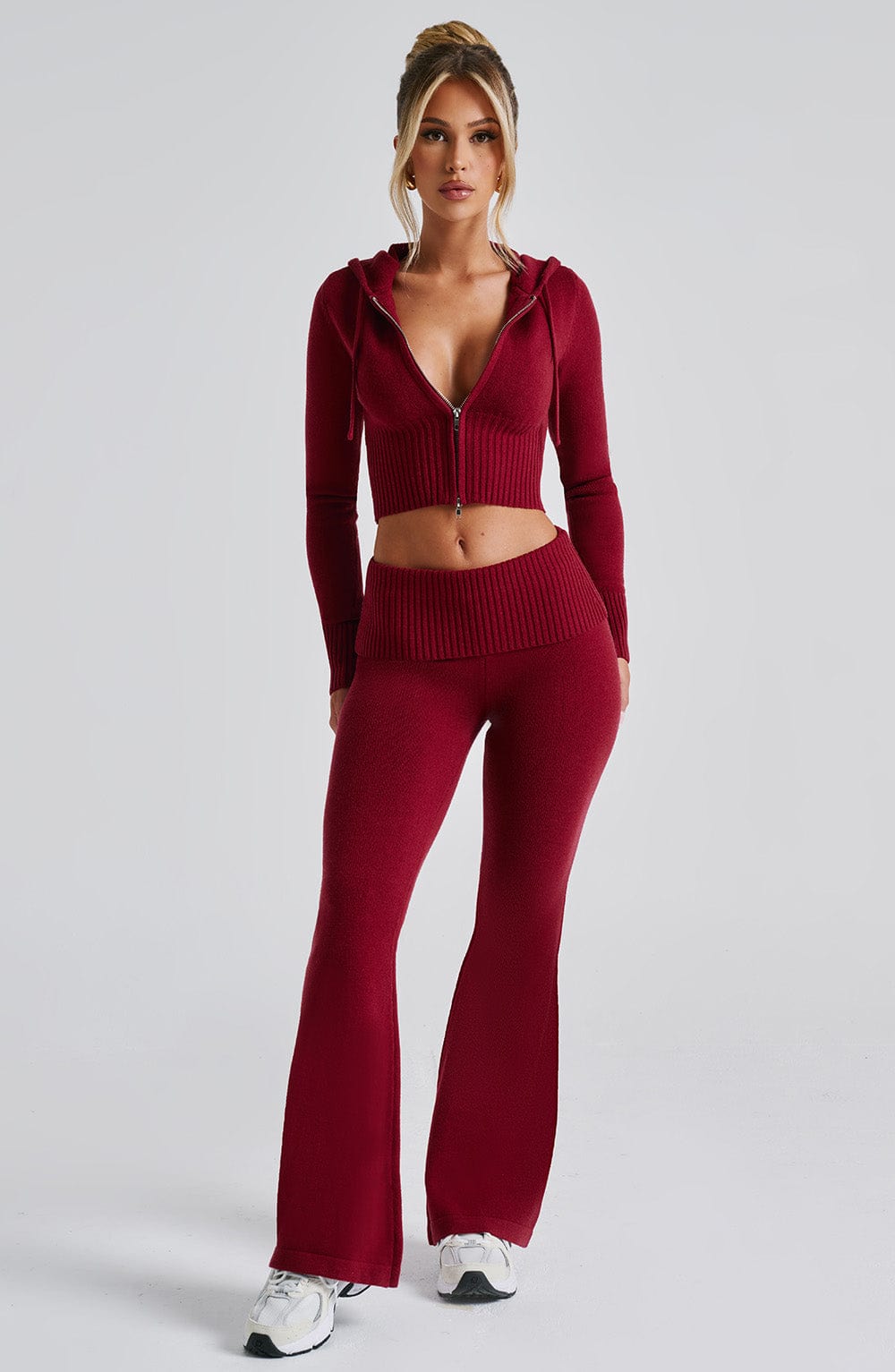 Fitted Wide-Leg Lounge Set-loungewear > lounge set-Laventaire-Red-S-Laventaire