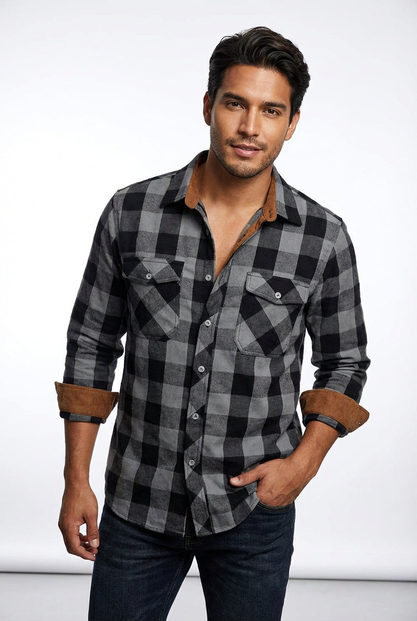 Flannel Casual Shirt-shirts > casual shirts > flannel shirts-Laventaire-Dark Gray-S-Laventaire