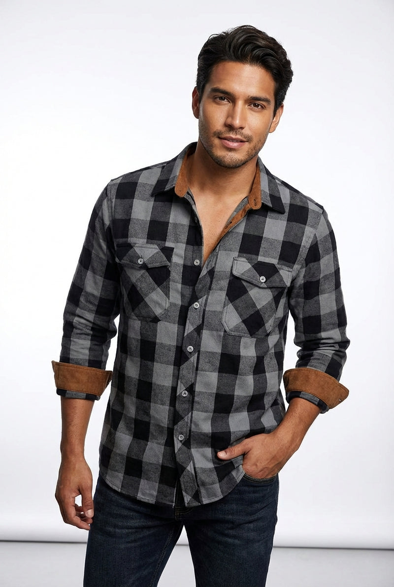 Flannel Casual Shirt-shirts > casual shirts > flannel shirts-Laventaire-Dark Gray-S-Laventaire