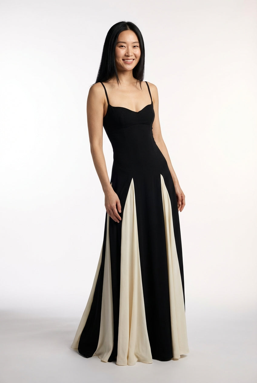 Flared Skirt Maxi Dress-dresses > maxi dress-Laventaire-Black-S-Laventaire