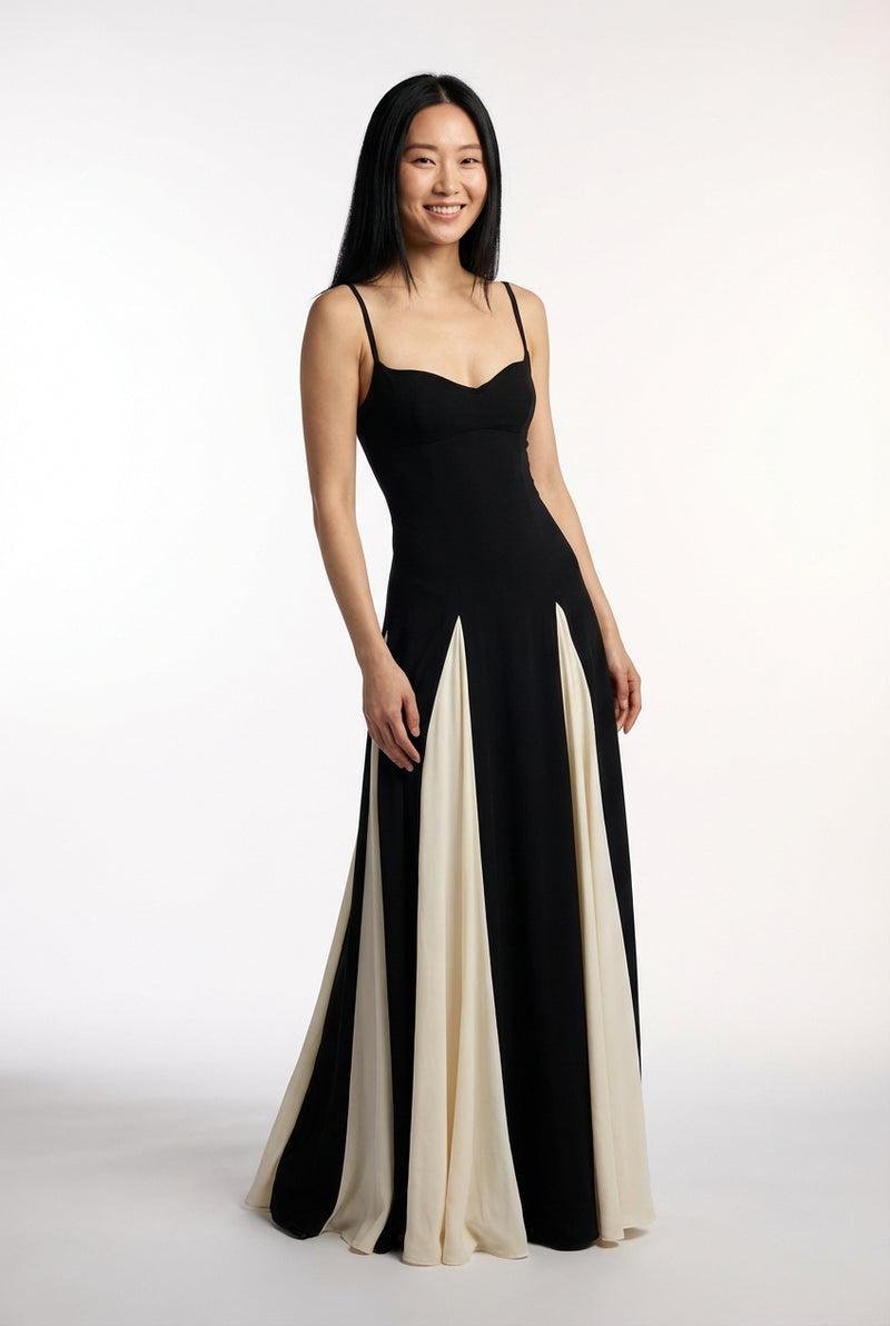 Flared Skirt Maxi Dress-dresses > maxi dress-Laventaire-Black-S-Laventaire