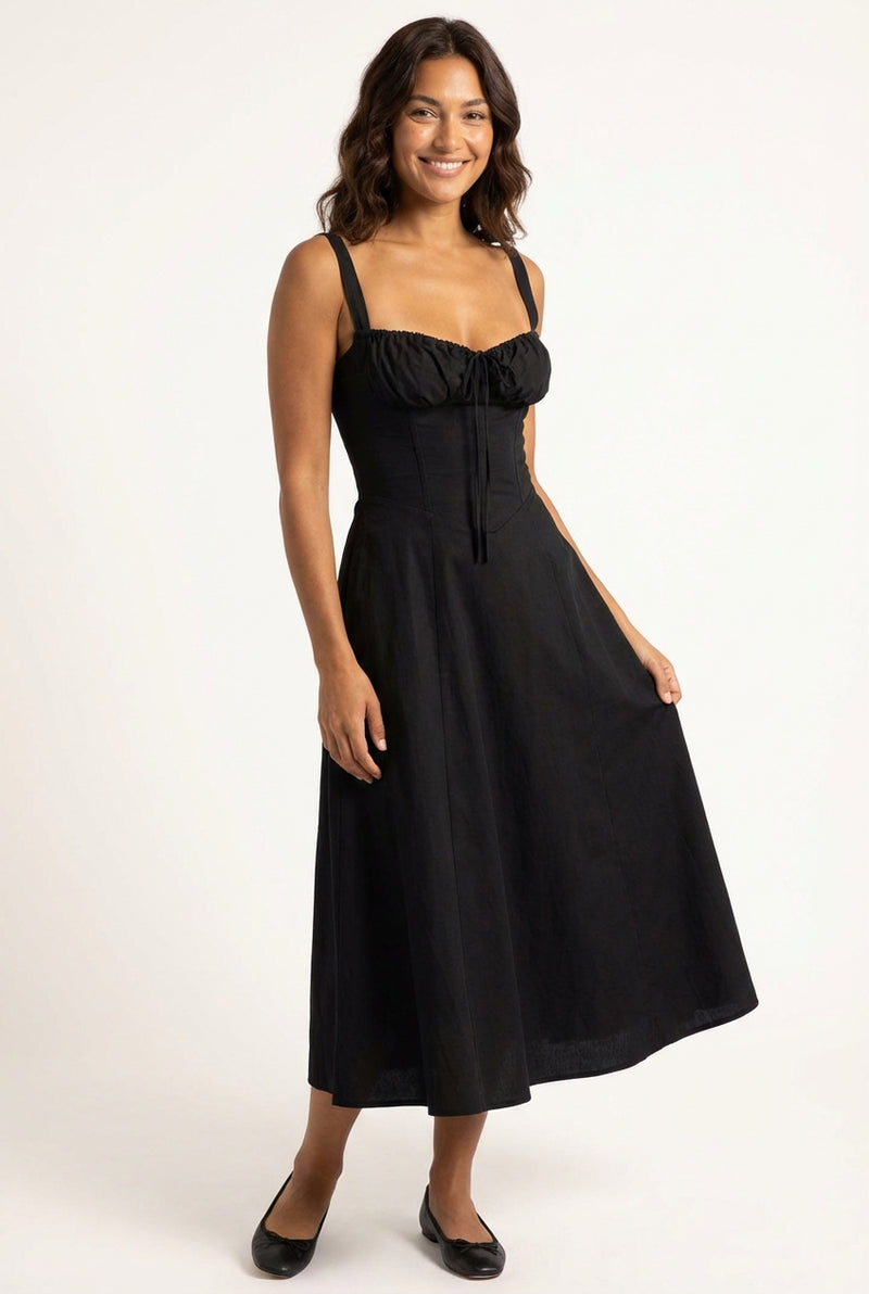 Flared Skirt Midi Dress-dresses > midi dress-Laventaire-Black-XS-Laventaire