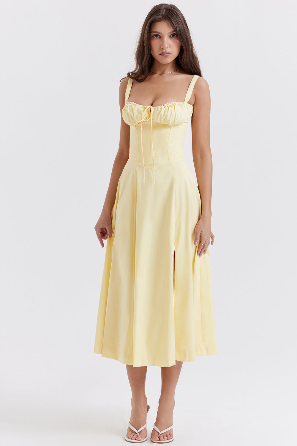 Flared Skirt Midi Dress-dresses > midi dress-Laventaire-Butter Yellow-XS-Laventaire