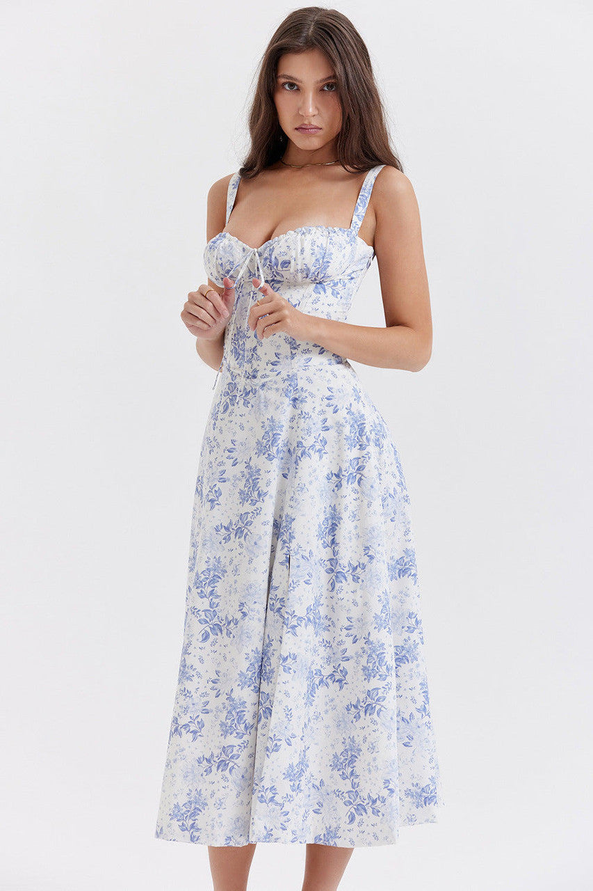Flared Skirt Midi Dress-dresses > midi dress-Laventaire-Light Blue-XS-Laventaire