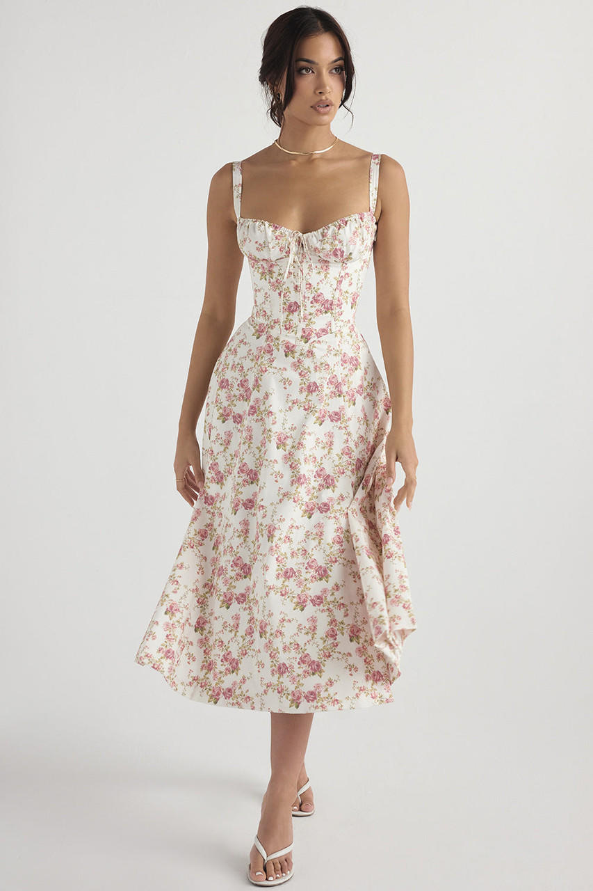 Flared Skirt Midi Dress-dresses > midi dress-Laventaire-Off White-XS-Laventaire
