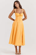 Flared Skirt Midi Dress-dresses > midi dress-Laventaire-Orange-XS-Laventaire